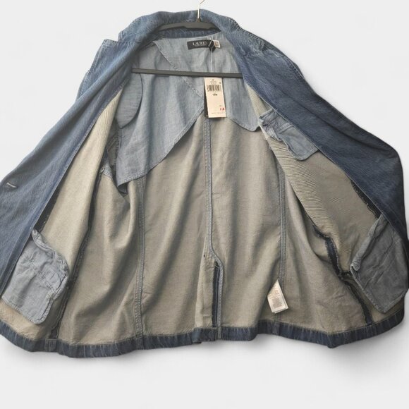 Lauren Ralph Lauren Plus Size One-Button Denim Blazer City Blue Wash Y2K NWT - Picture 14 of 14